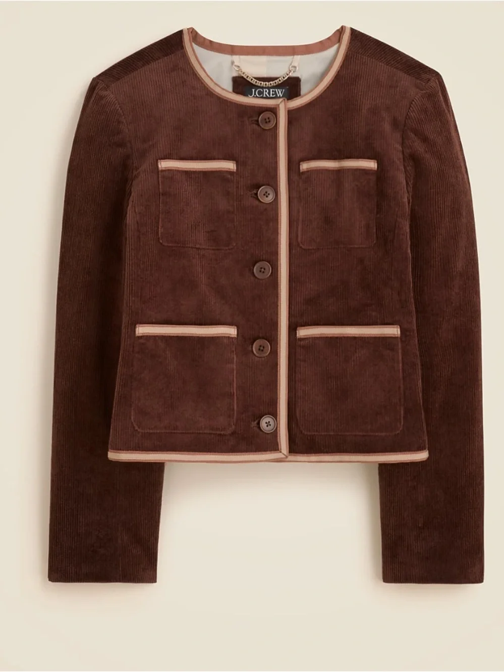 J crew French press brown Patch-pocket lady jacket in stretch corduroy